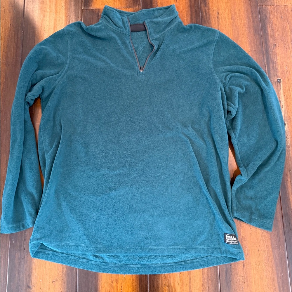 Eddie Bauer Men's Teal Fleece Zip-Up Large